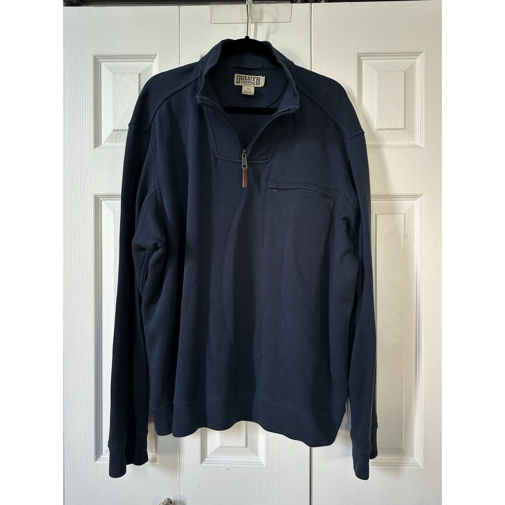 Duluth Trading Sweater Men's 2XL Blue Class Act Rib 1/4 Zip Relaxed Fit Outdoor